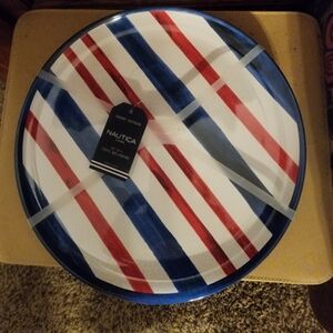 Set Of Four Nautica Red, Blue, and White Striped Plates